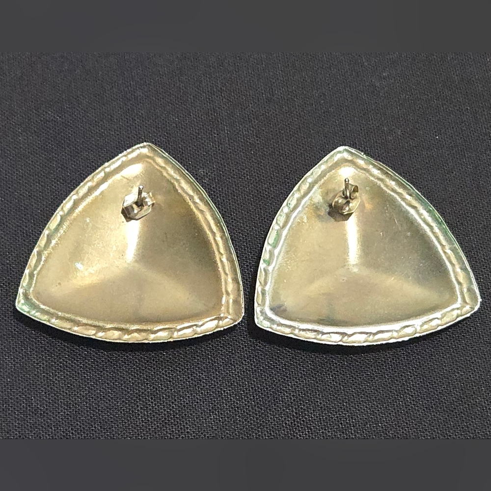 Vintage 1980s Triangle Enamel Swirl Statement Earrings - Picture 2 of 4